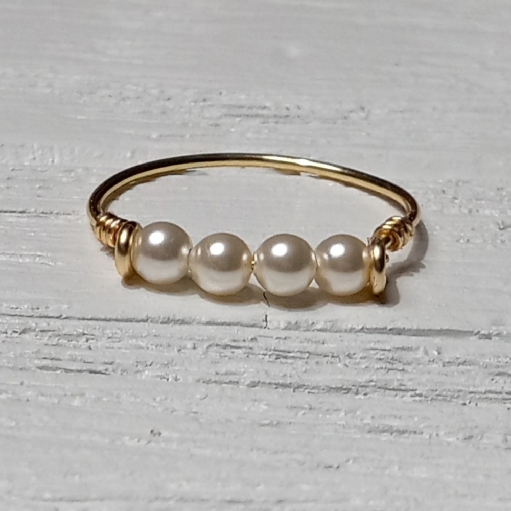 Swarovski pearl gold sterling silver plated wire wrapped ring sizes 1-16